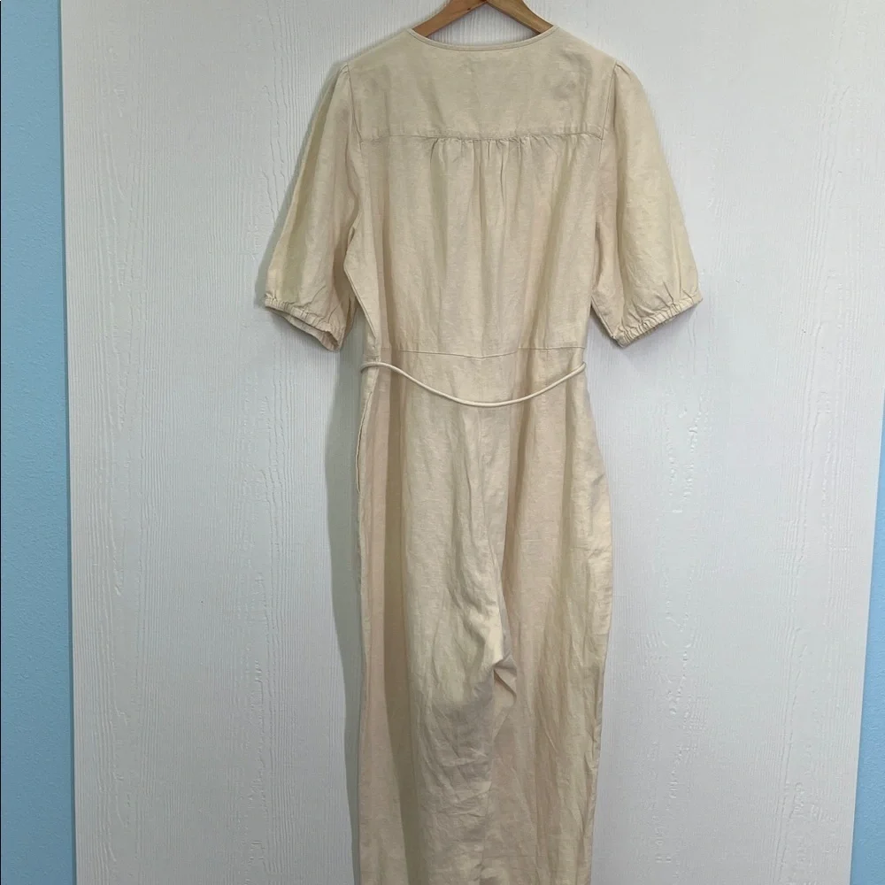 Madewell - Linen Blend Button Down Ivory Puff Short Sleeve Jumpsuit Size XL